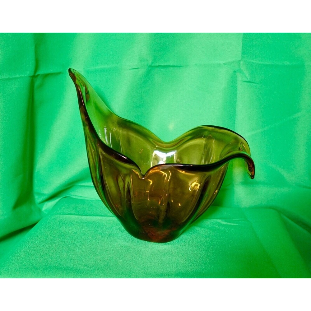 Vintage Murano White Cristal Art Glass Bowl/Decor • Amber • Made in Italy • EUC